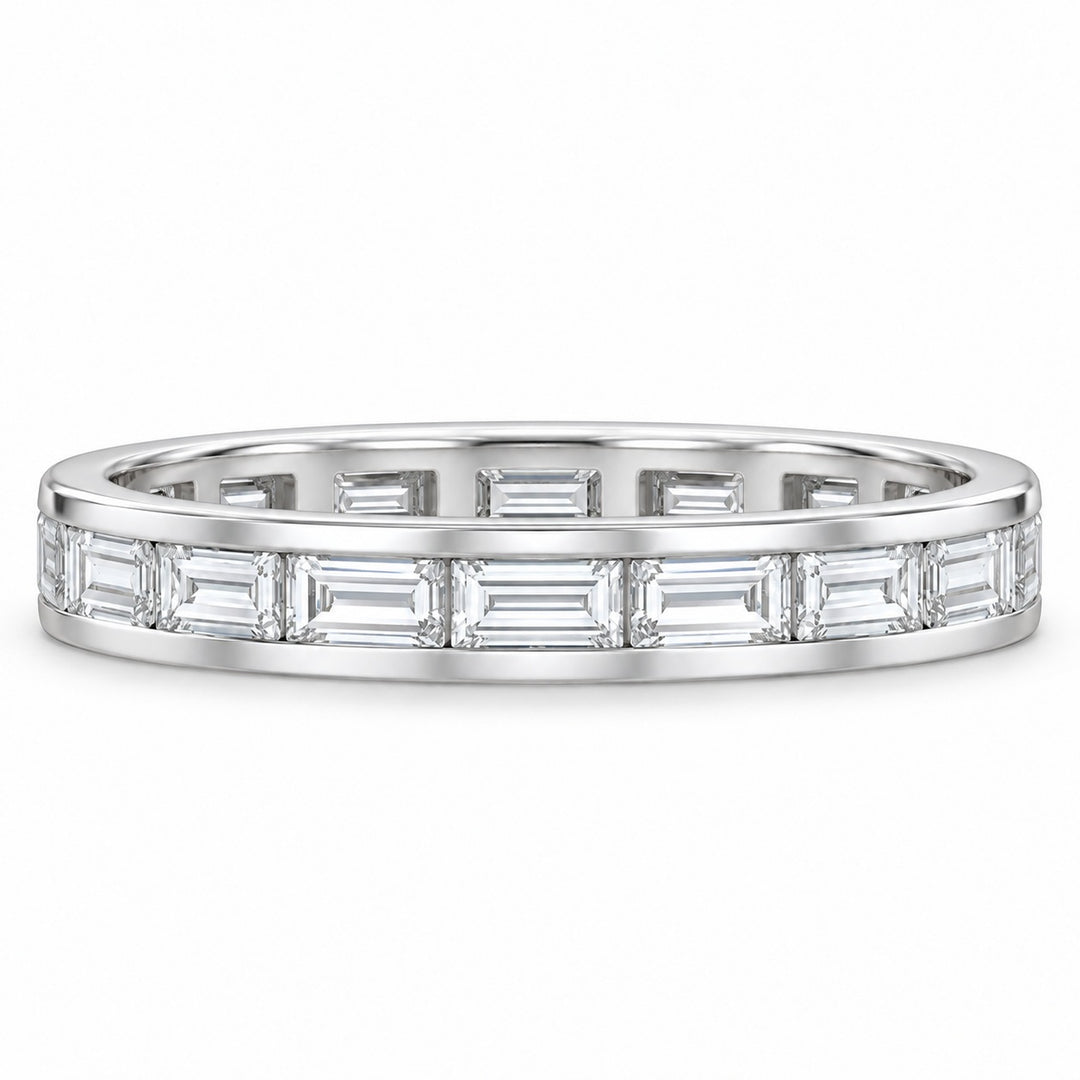 Baguette lab-grown diamond eternity band, 4x2mm, 14K white gold, front view