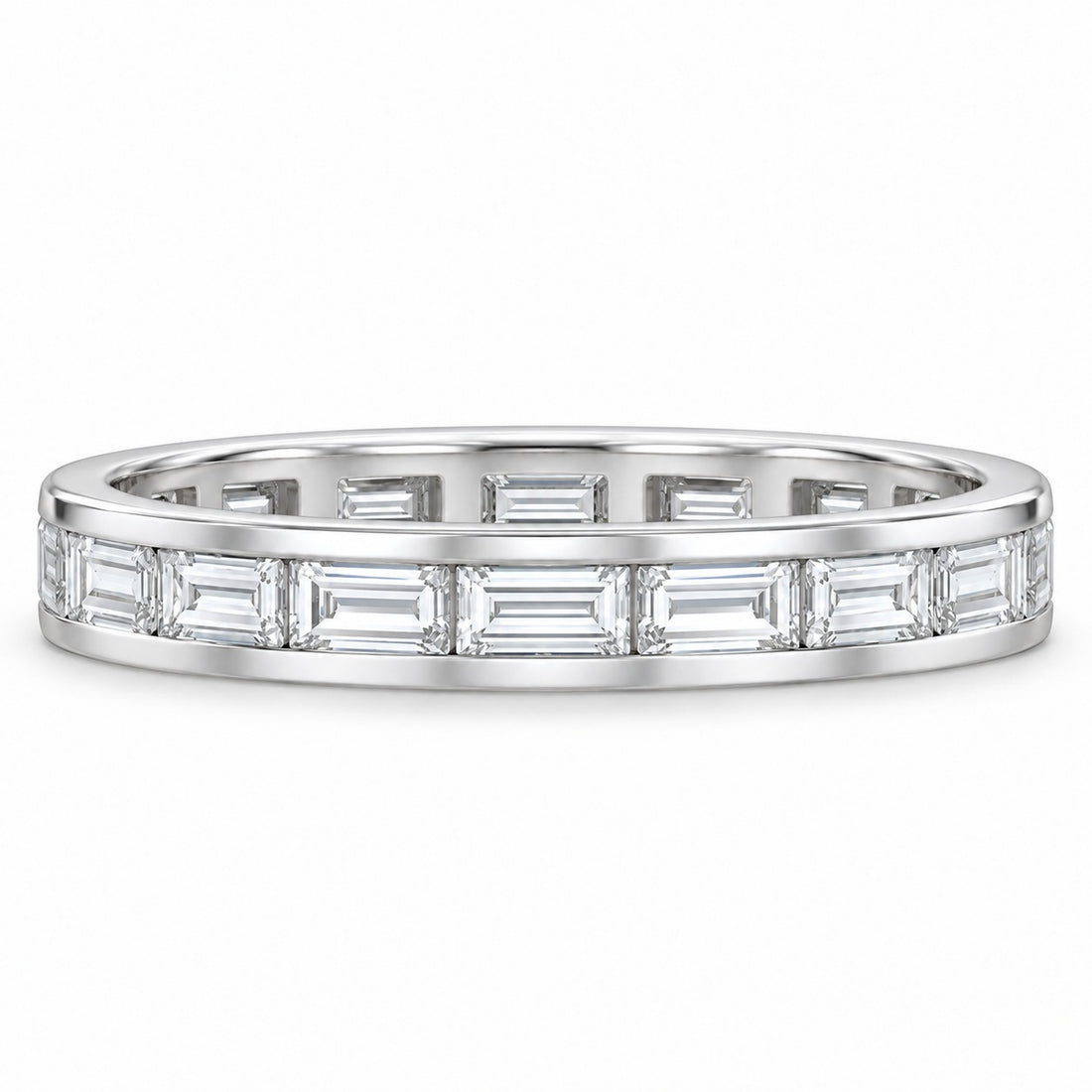 Baguette lab-grown diamond eternity band, 4x2mm, 14K white gold, front view
