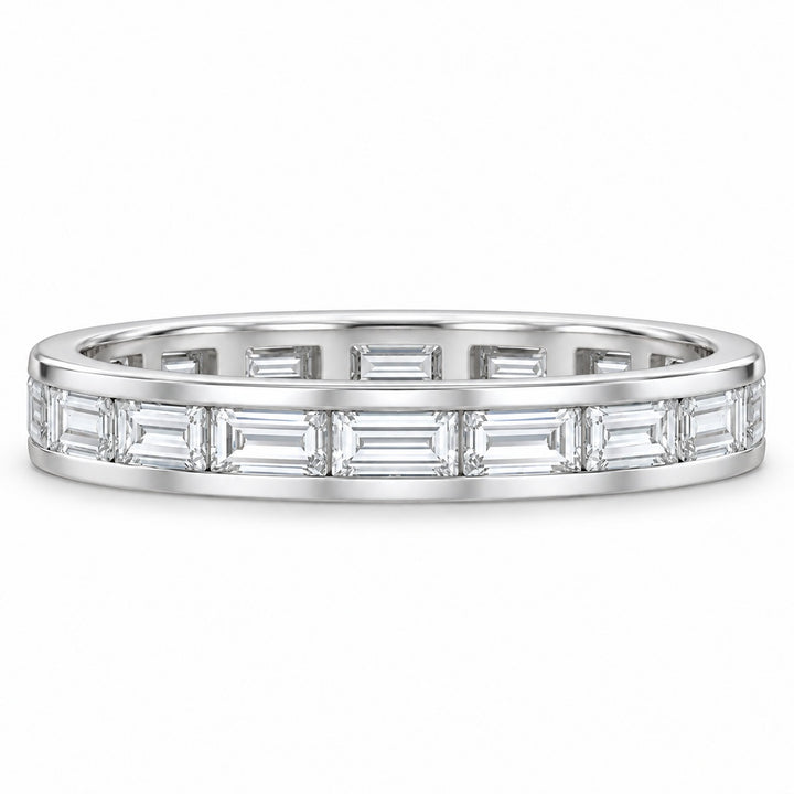 Baguette lab-grown diamond eternity band, 4x2mm, 14K white gold, front view