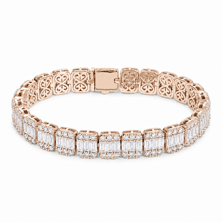 Baguette & Round Lab Diamond Bracelet in 14K Rose Gold