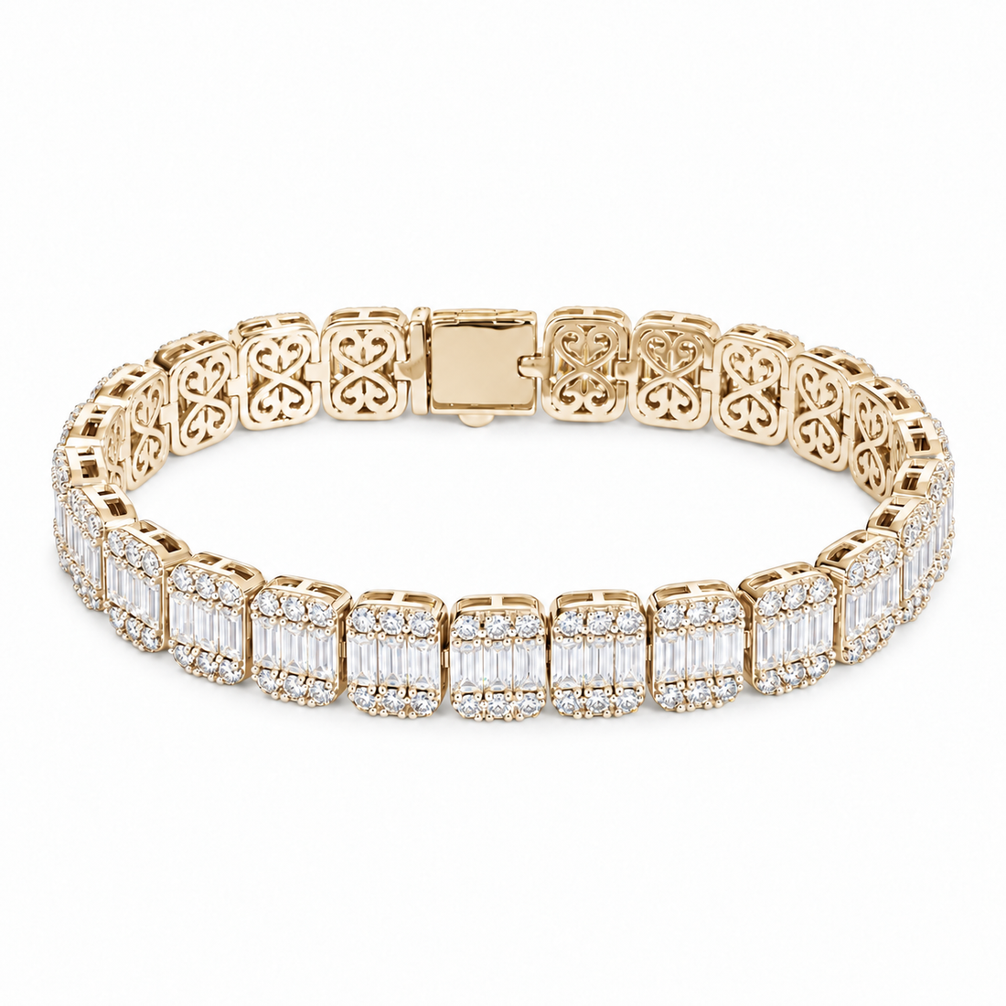 Baguette & Round Lab Diamond Bracelet in 14K Yellow Gold