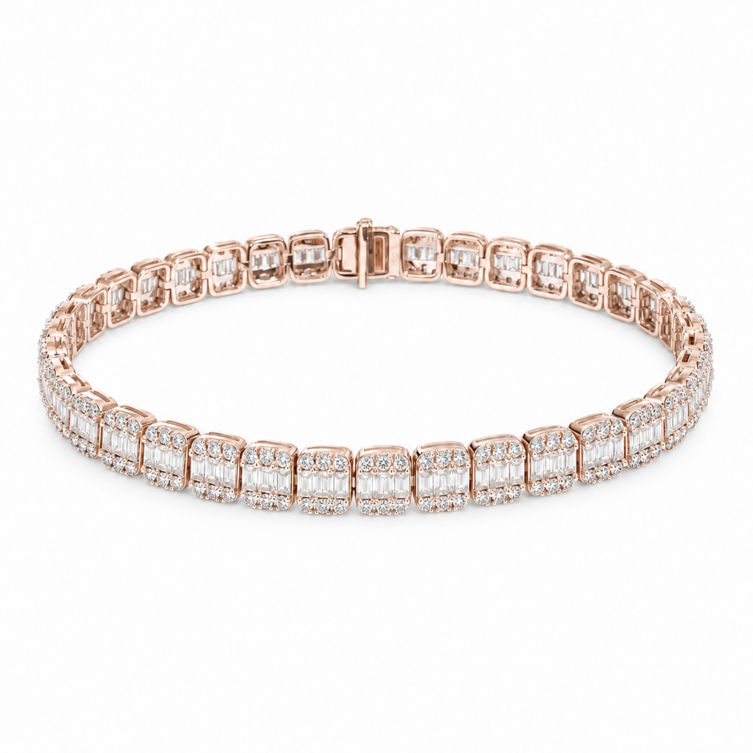 Baguette & Round Lab Diamond Bracelet in 14K Rose Gold