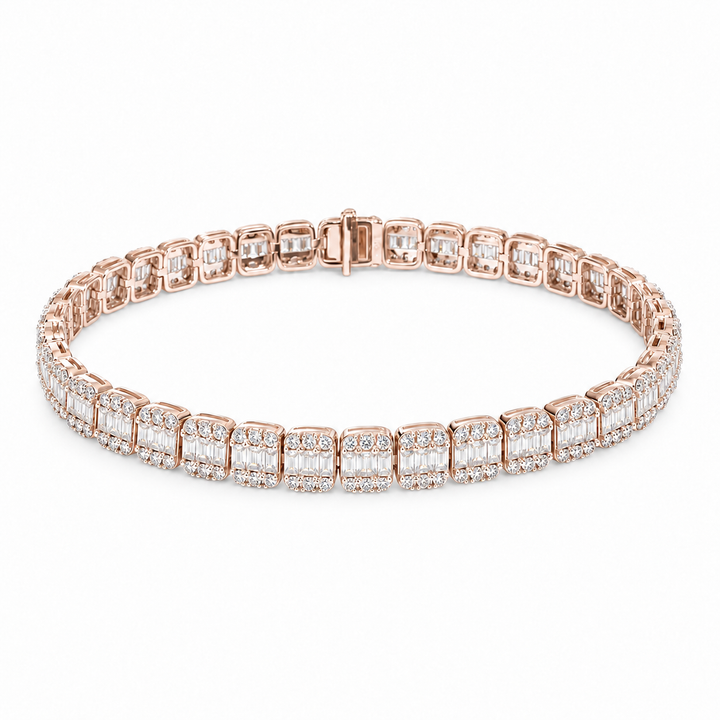 Baguette & Round Lab Diamond Bracelet in 14K Rose Gold