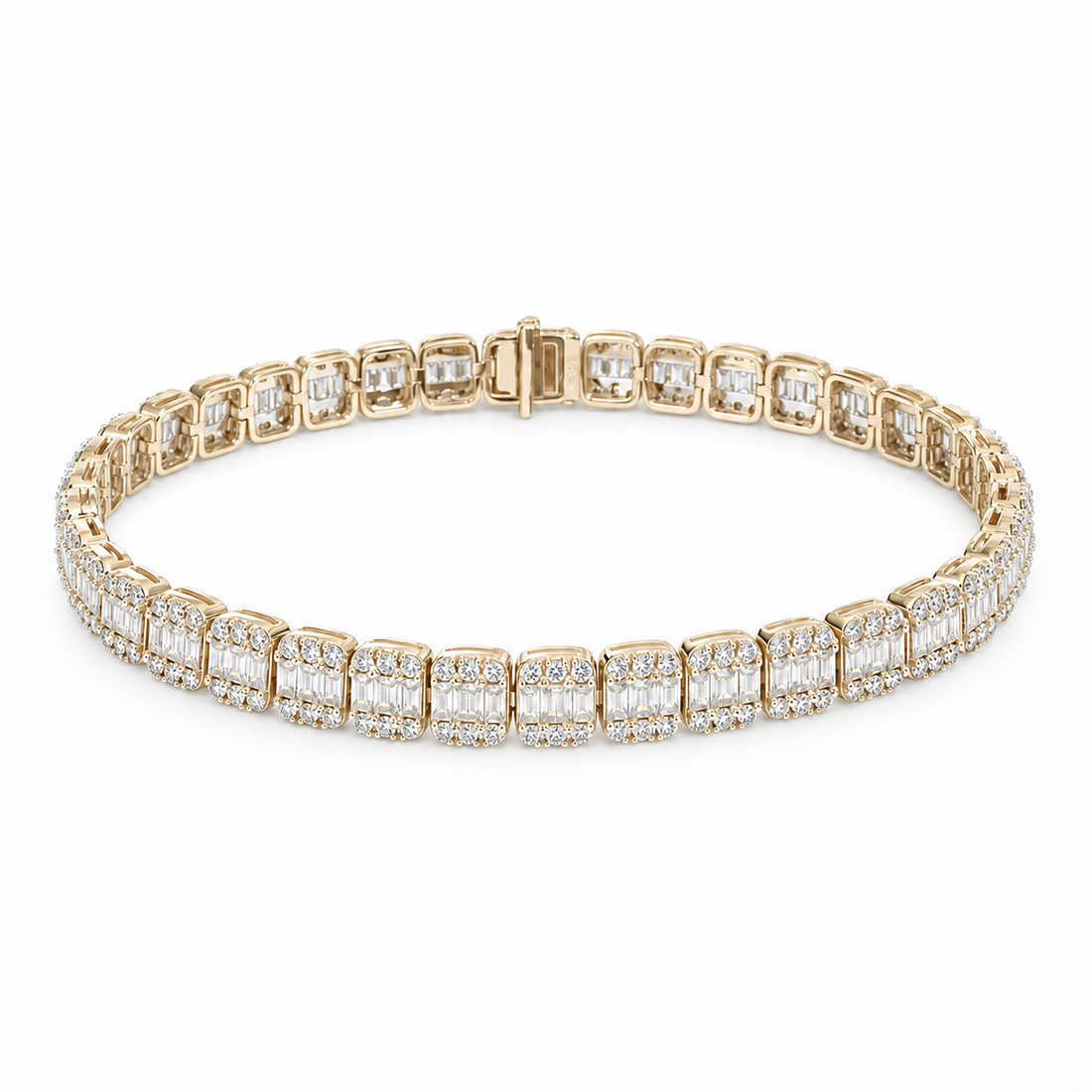 Baguette & Round Lab Diamond Bracelet in 14K Yellow Gold