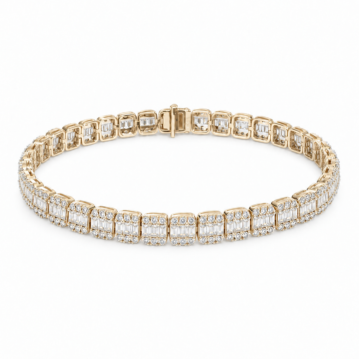 Baguette & Round Lab Diamond Bracelet in 14K Yellow Gold