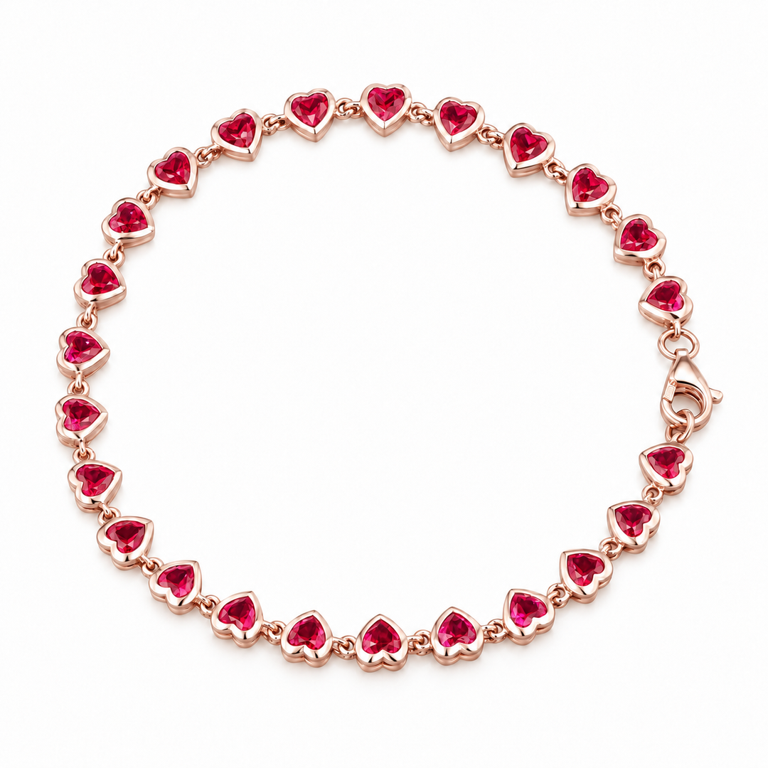 Bezel-Set Heart Lab Ruby Bracelet in 14K Rose Gold