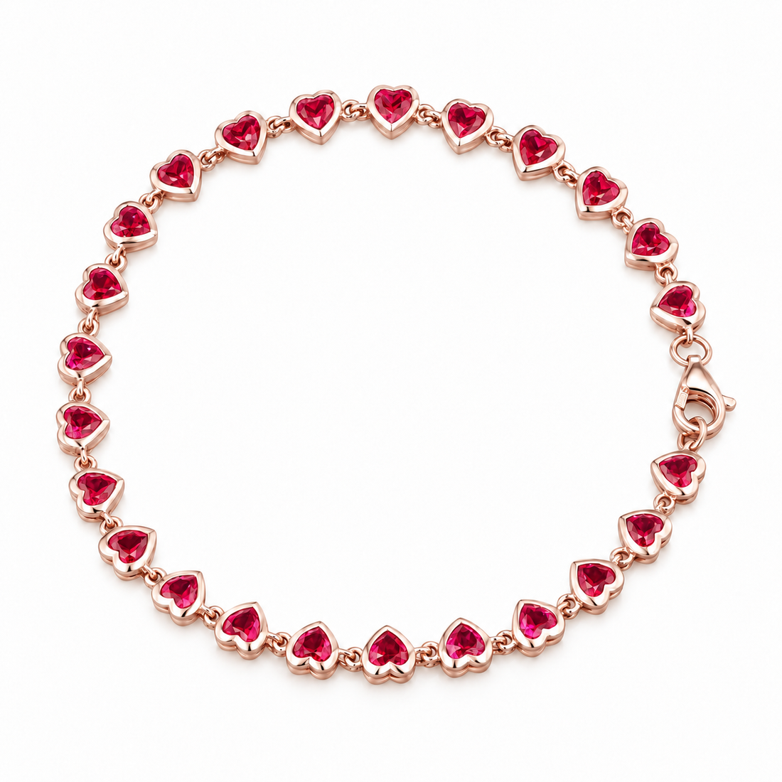 Bezel-Set Heart Lab Ruby Bracelet in 14K Rose Gold