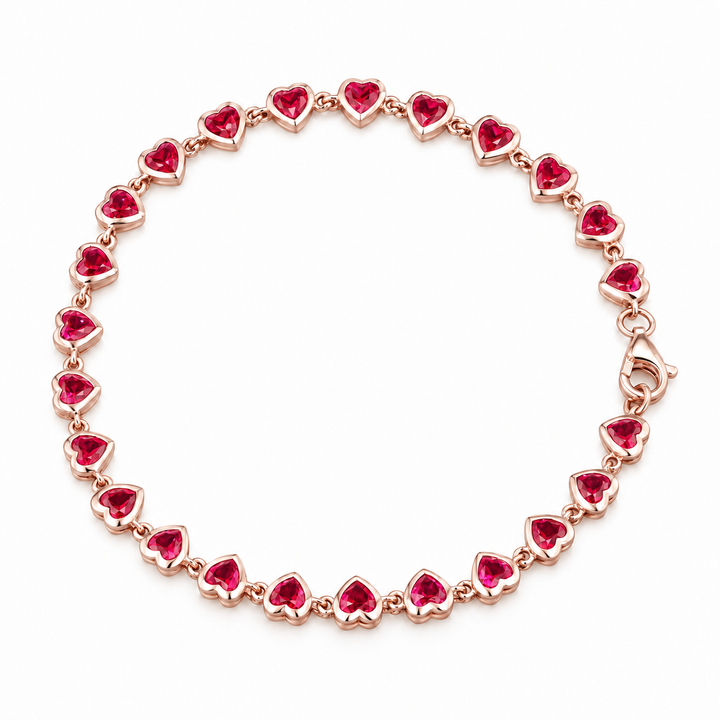Bezel-Set Heart Lab Ruby Bracelet in 14K Rose Gold