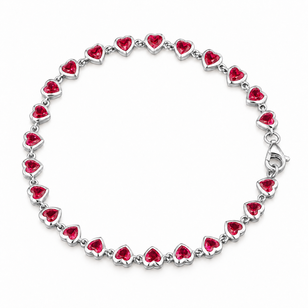 Bezel-Set Heart Lab Ruby Bracelet in 14K White Gold