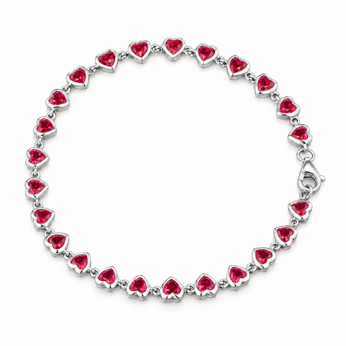 Bezel-Set Heart Lab Ruby Bracelet in 14K White Gold
