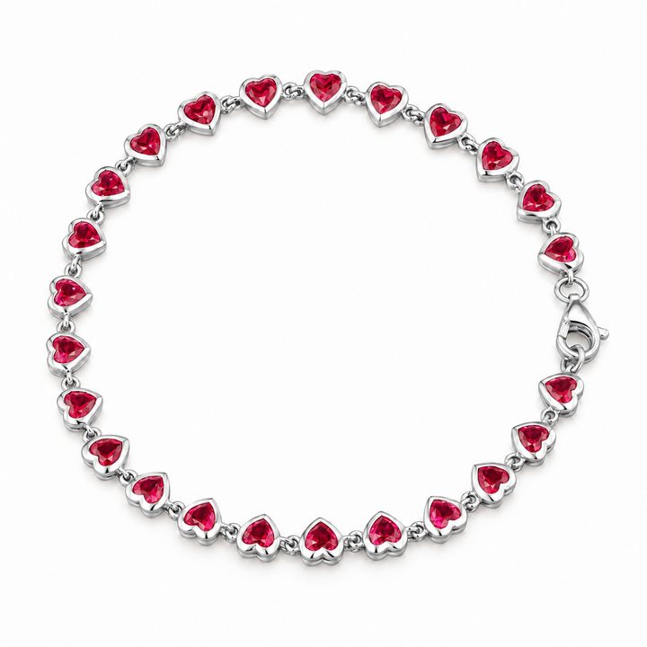 Bezel-Set Heart Lab Ruby Bracelet in 14K White Gold