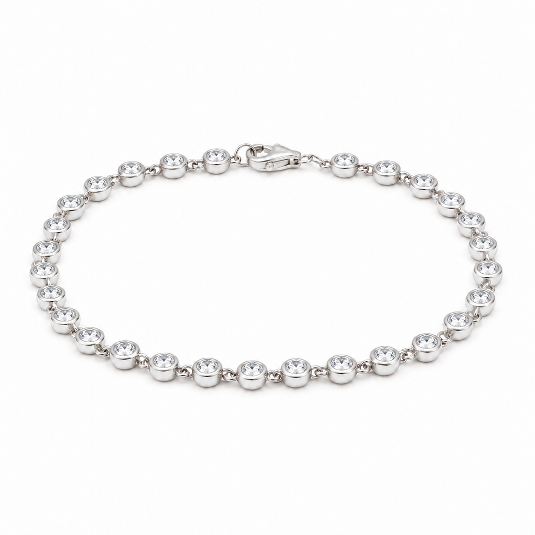 Bezel-Set Round Lab Diamond Tennis Bracelet in 14K White Gold
