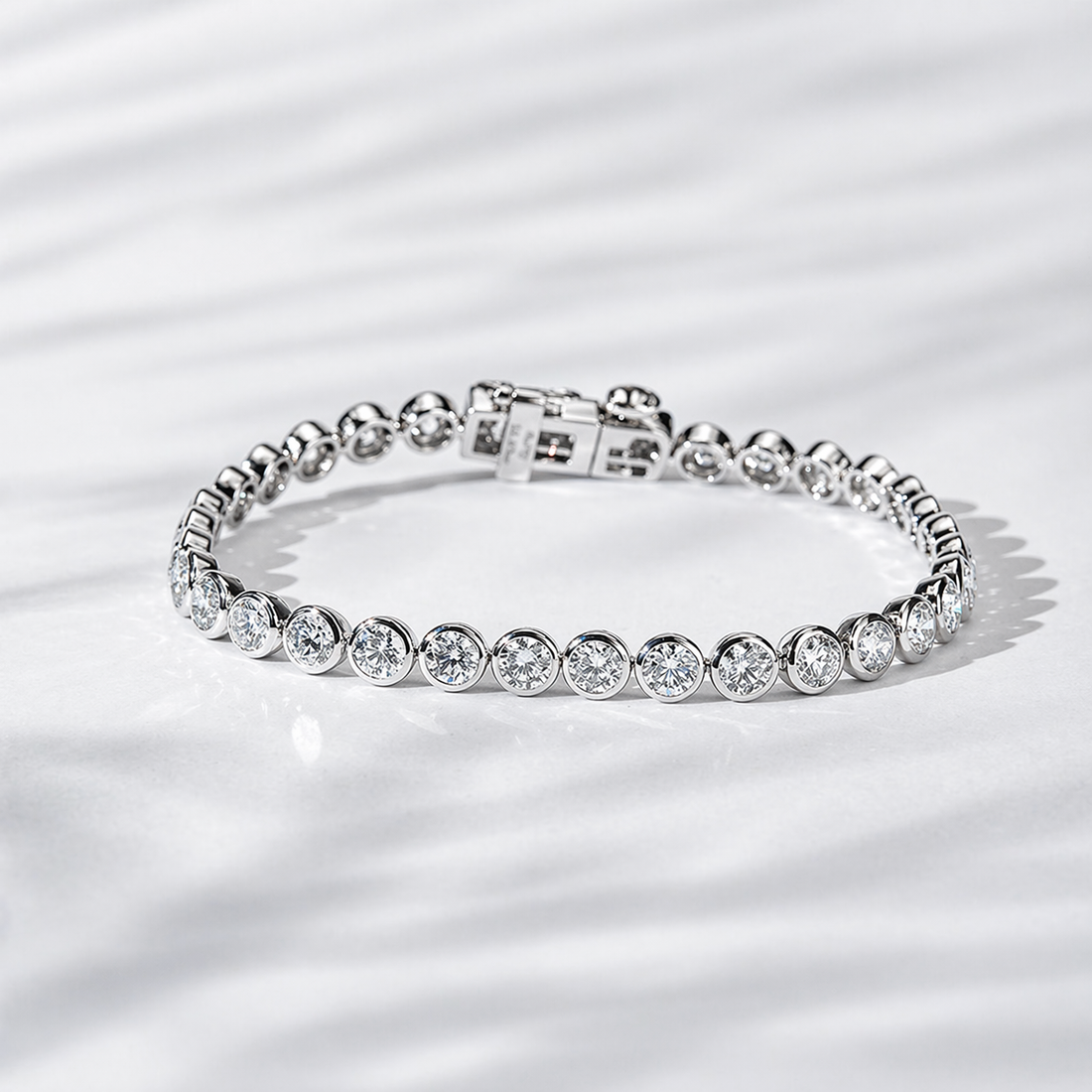 Bezel-Set Round Lab Diamond Tennis Bracelet, view 3