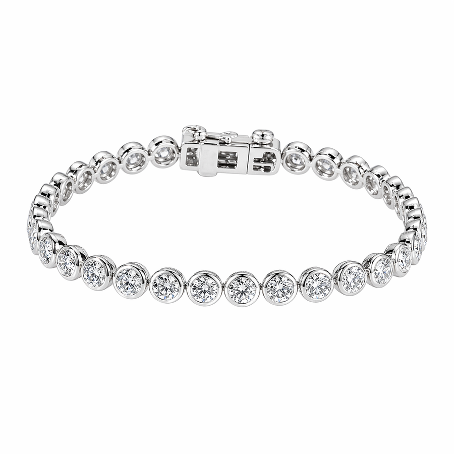Bezel-Set Round Lab Diamond Tennis Bracelet — 7ctw (3.7mm)