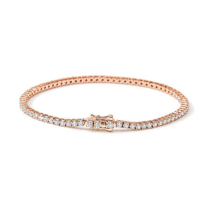 Classic round lab diamond tennis bracelet in 14K rose gold, clasp detail