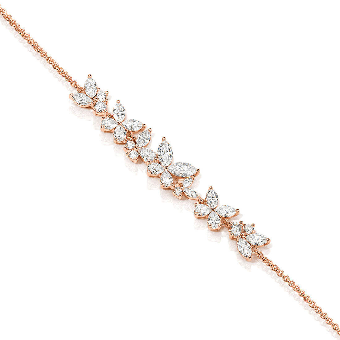 Jardin butterfly lab diamond bracelet in 14K rose gold, close-up detail of the settings