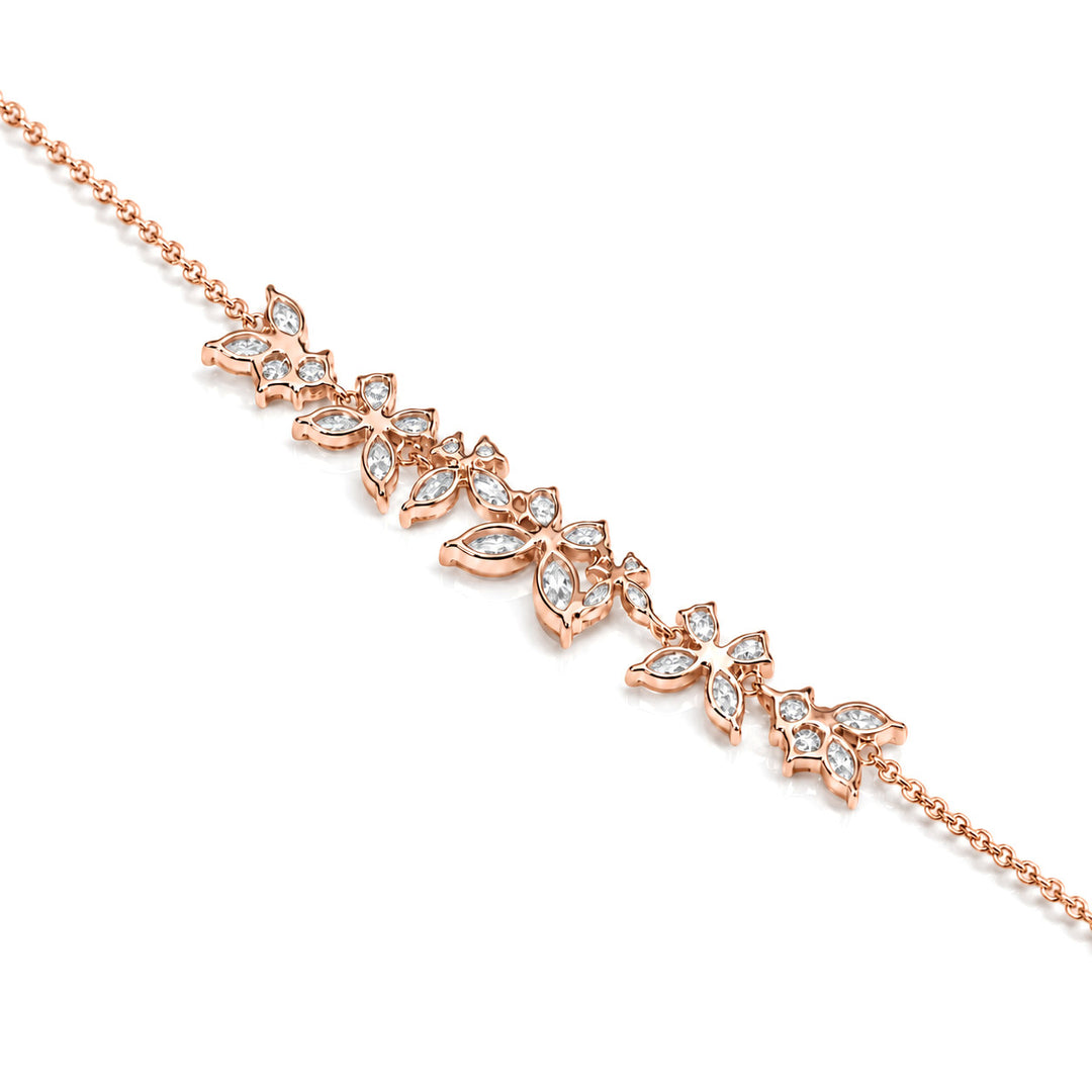 Jardin butterfly lab diamond bracelet in 14K rose gold, back view of the settings