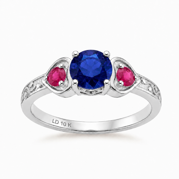 "Sapphire & Ruby" Three-Stone Ring