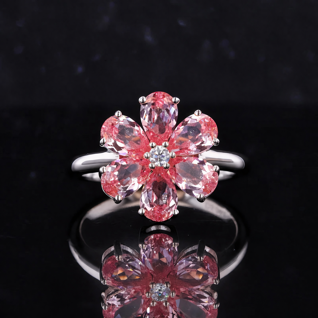 The Cherry Blossom — Six Petal Pink Sapphire Flower Ring