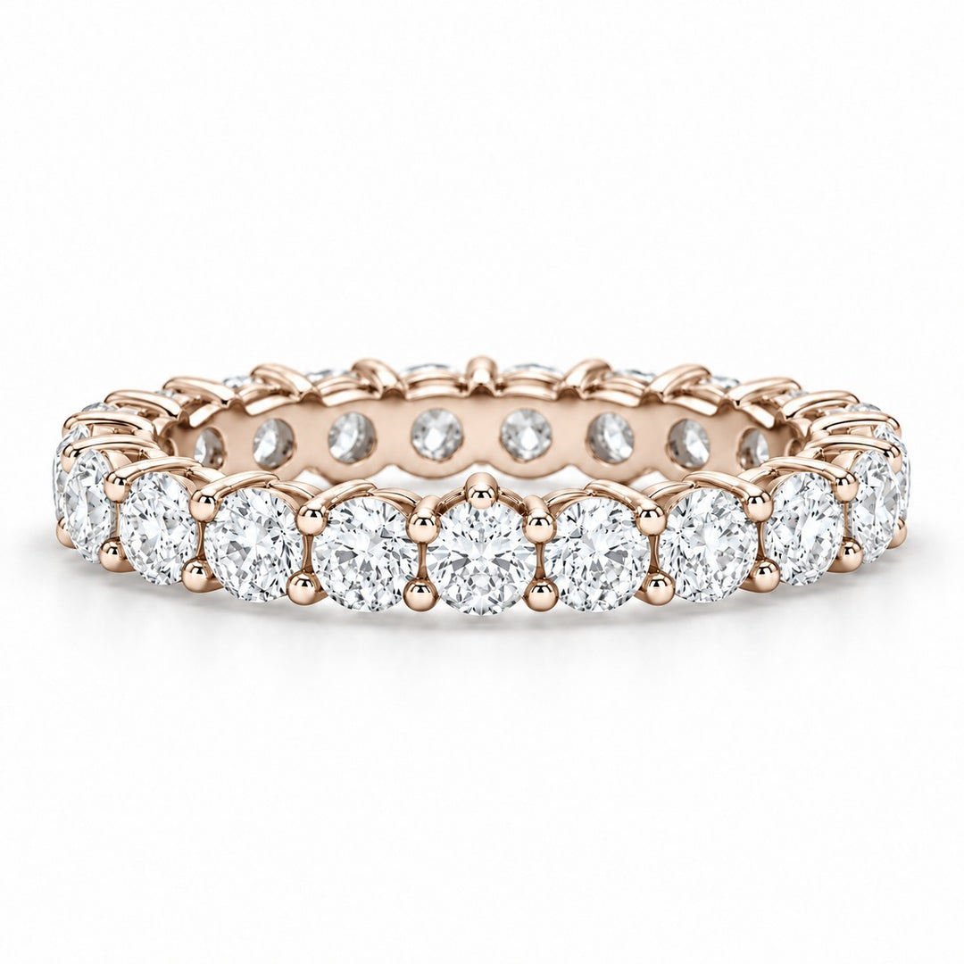 Classic round lab-grown diamond eternity band, 3.0mm, 14K rose gold, front view