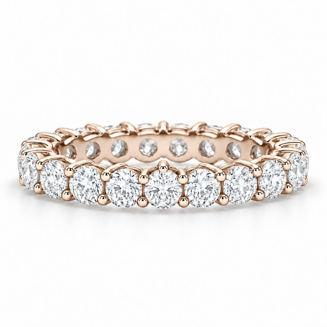 Classic round lab-grown diamond eternity band, 3.0mm, 14K rose gold, front view