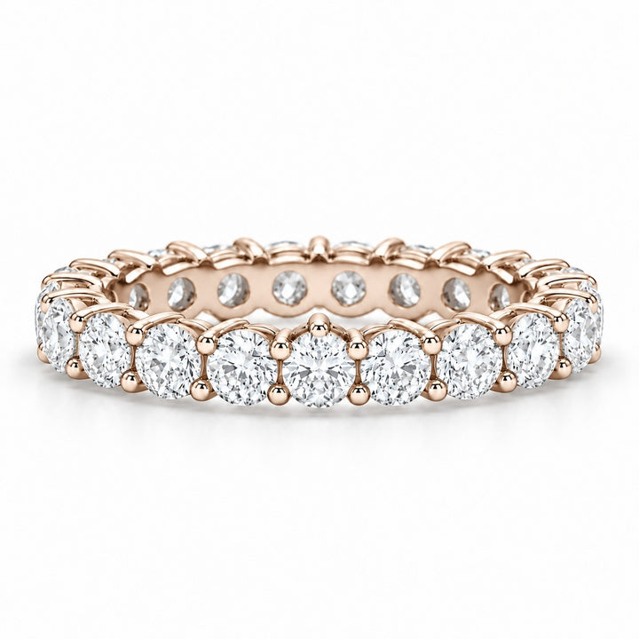 Classic round lab-grown diamond eternity band, 3.0mm, 14K rose gold, front view