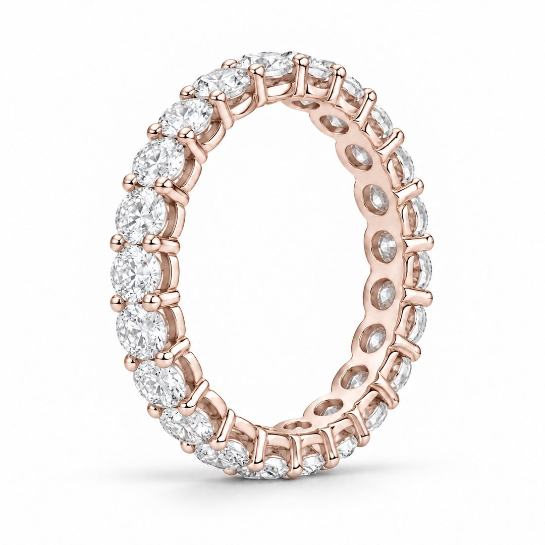 Classic round lab-grown diamond eternity band, 3.0mm, 14K rose gold, side profile