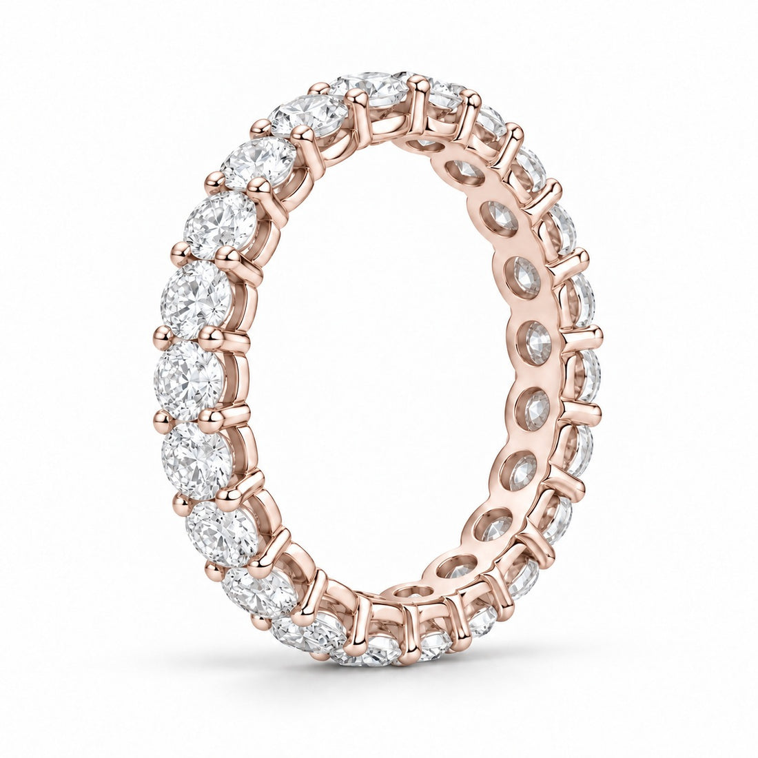 Classic round lab-grown diamond eternity band, 3.0mm, 14K rose gold, side profile