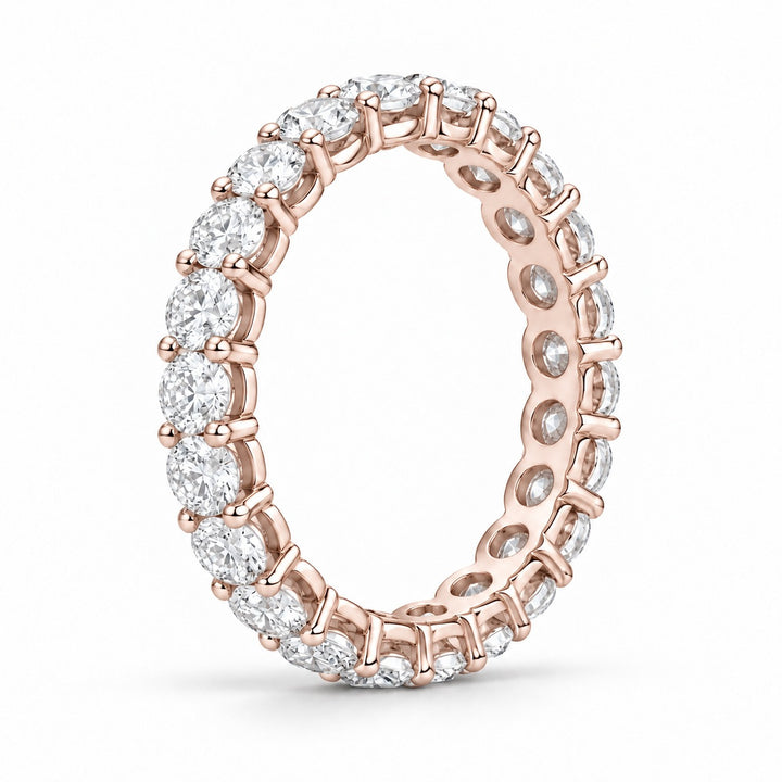 Classic round lab-grown diamond eternity band, 3.0mm, 14K rose gold, side profile