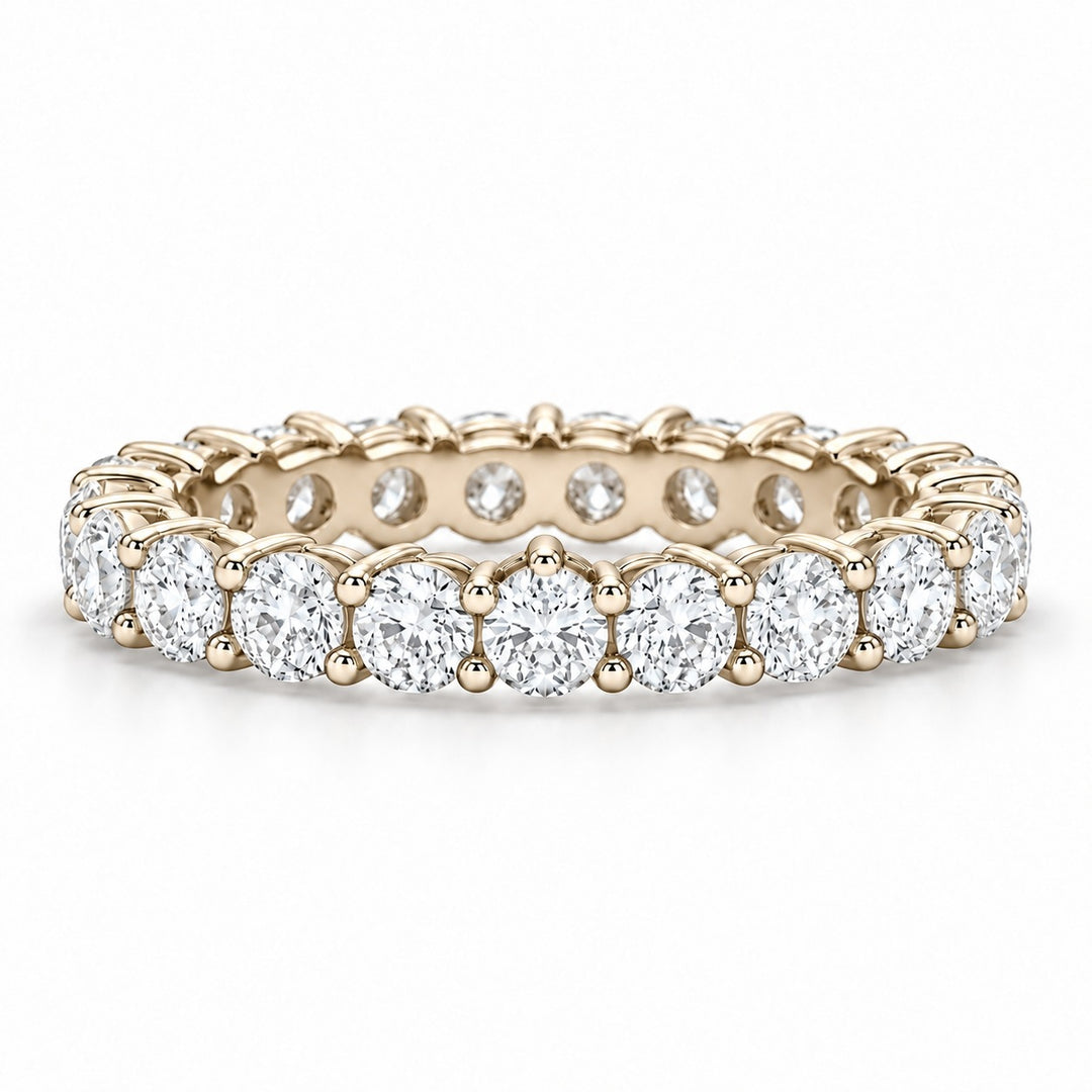 Classic round lab-grown diamond eternity band, 3.0mm, 14K yellow gold, front view