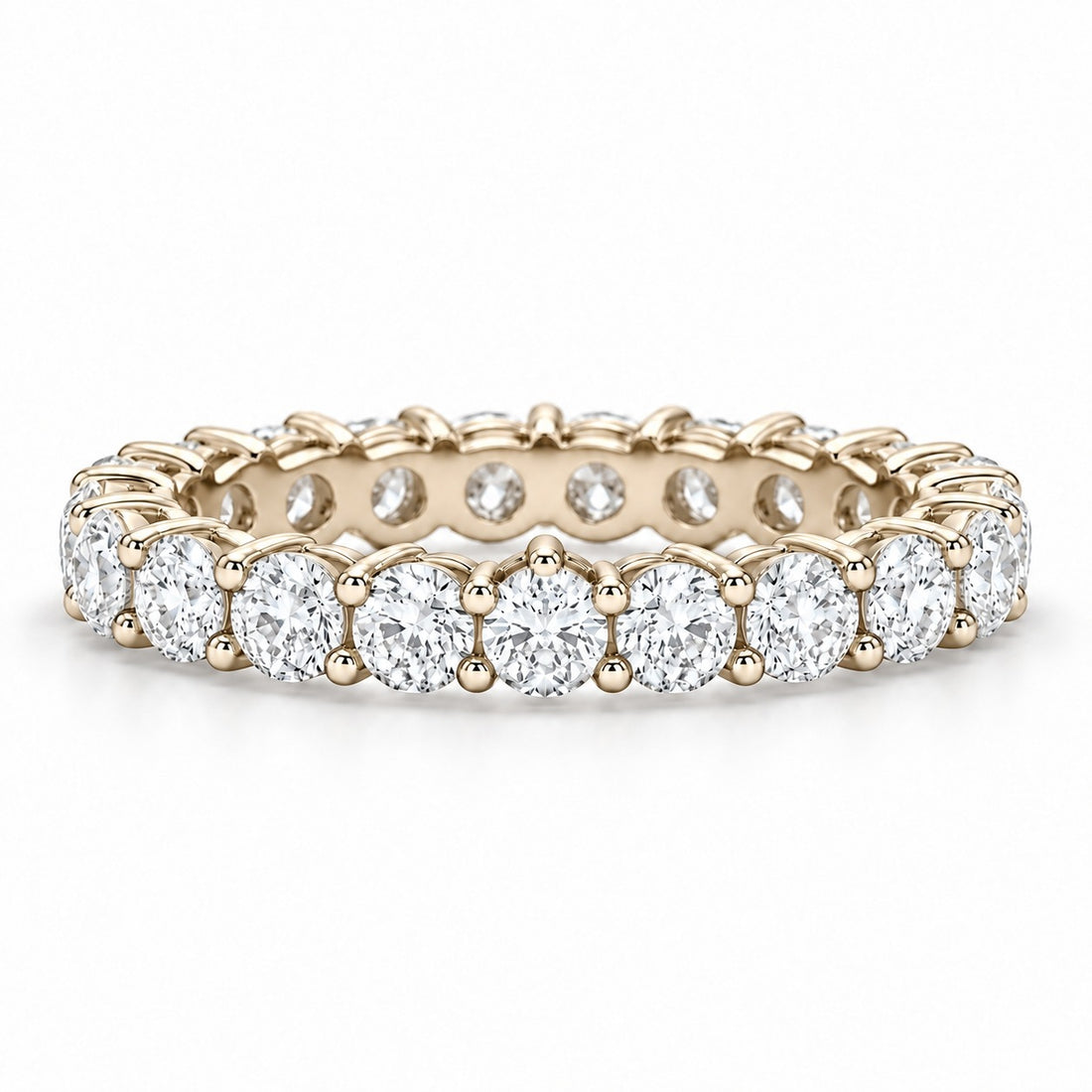 Classic round lab-grown diamond eternity band, 3.0mm, 14K yellow gold, front view