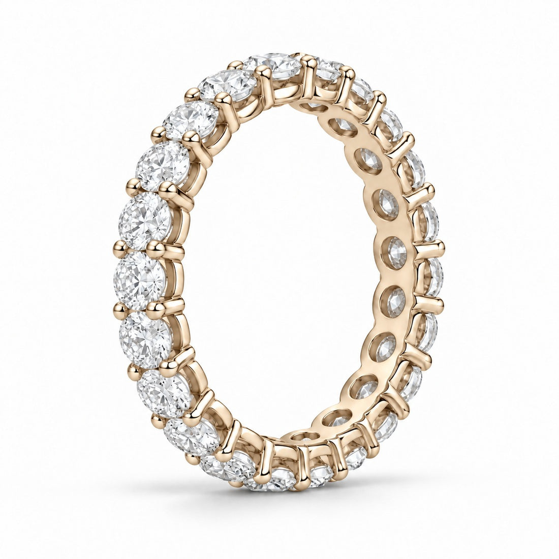 Classic round lab-grown diamond eternity band, 3.0mm, 14K yellow gold, side profile