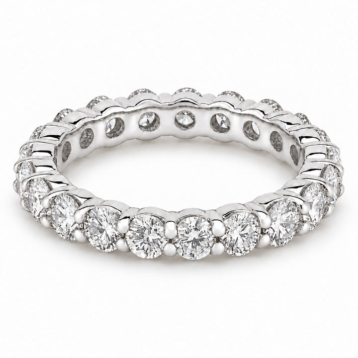 Classic round lab-grown diamond eternity band, 3.0mm, 14K white gold, angled view
