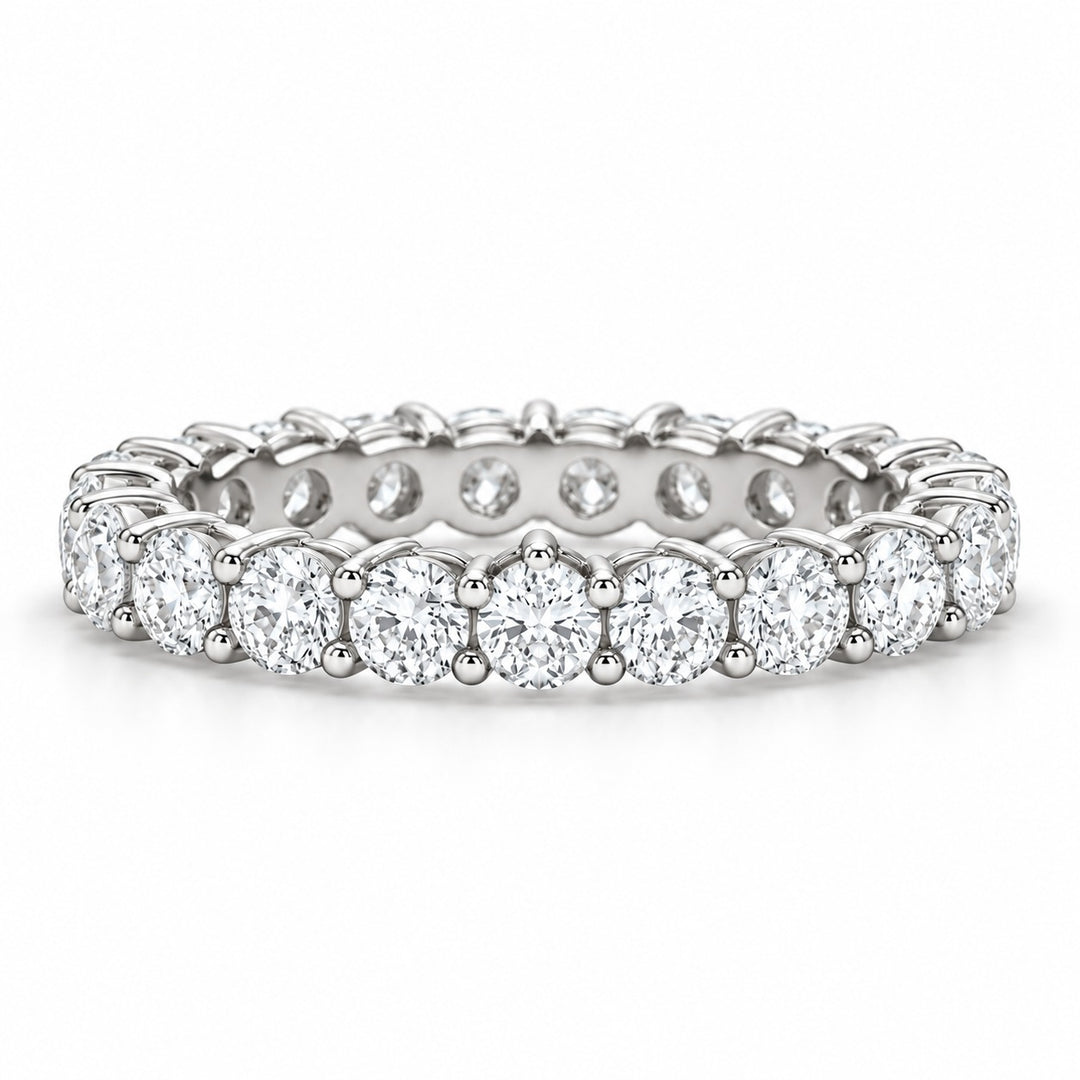 Classic round lab-grown diamond eternity band, 3.0mm, 14K white gold, front view