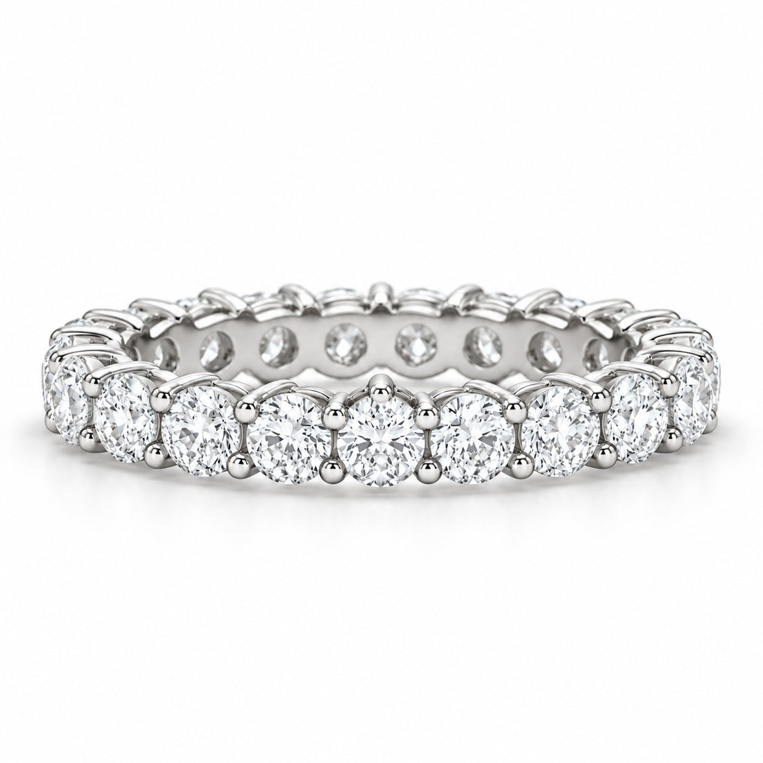 Classic round lab-grown diamond eternity band, 3.0mm, 14K white gold, front view