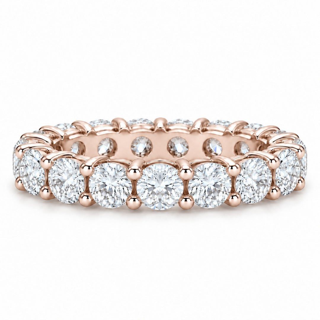 Classic round lab-grown diamond eternity band, 3.5mm, 14K rose gold, front view