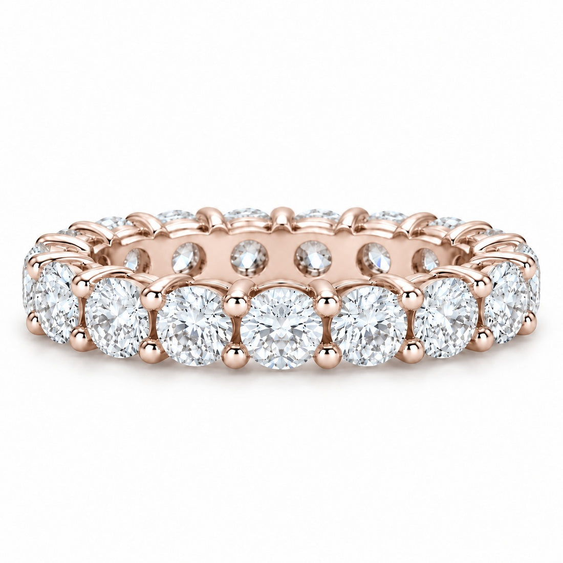 Classic round lab-grown diamond eternity band, 3.5mm, 14K rose gold, front view