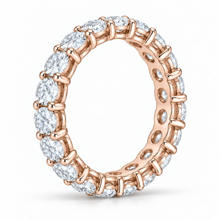 Classic round lab-grown diamond eternity band, 3.5mm, 14K rose gold, side profile