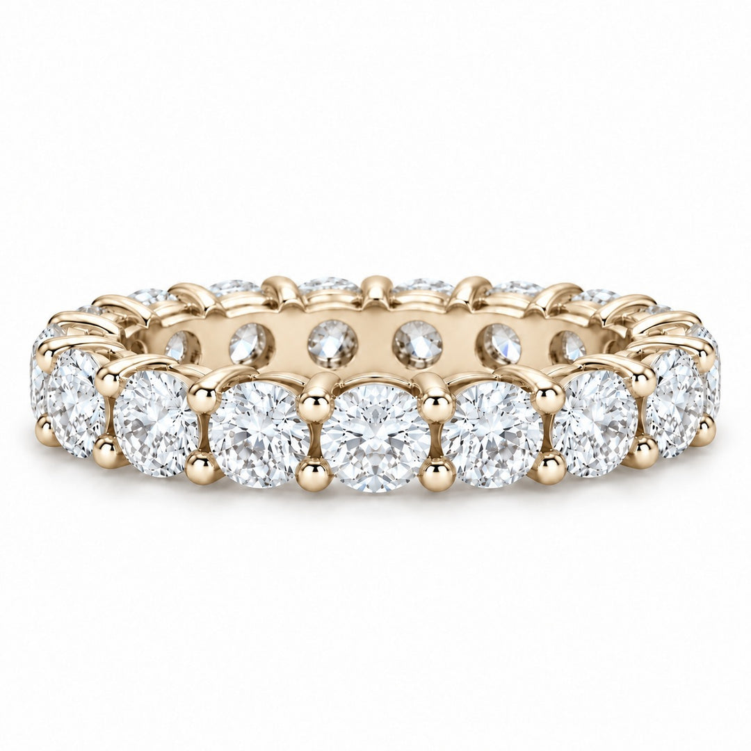 Classic round lab-grown diamond eternity band, 3.5mm, 14K yellow gold, front view
