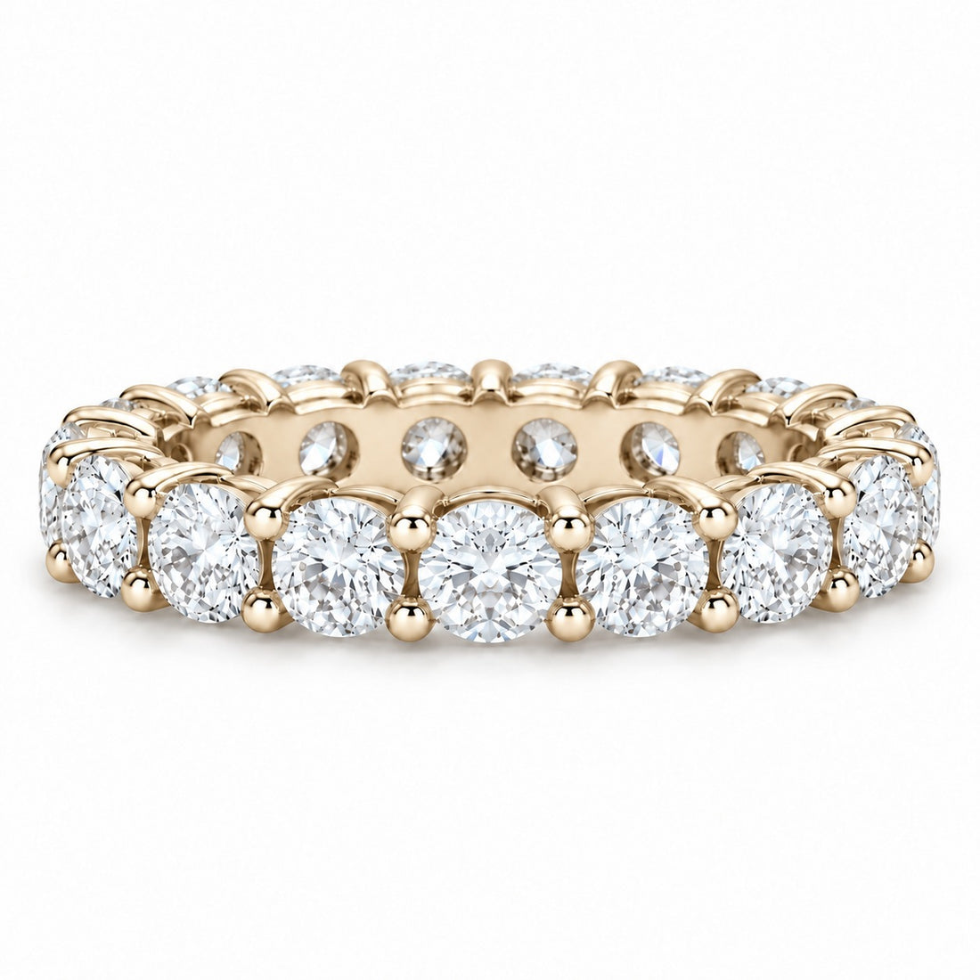 Classic round lab-grown diamond eternity band, 3.5mm, 14K yellow gold, front view