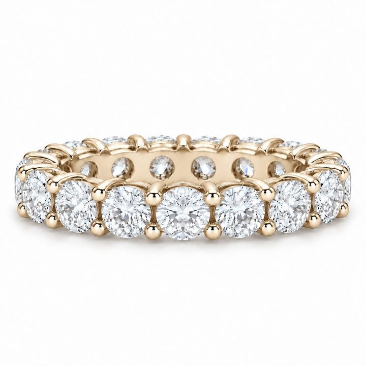 Classic round lab-grown diamond eternity band, 3.5mm, 14K yellow gold, front view