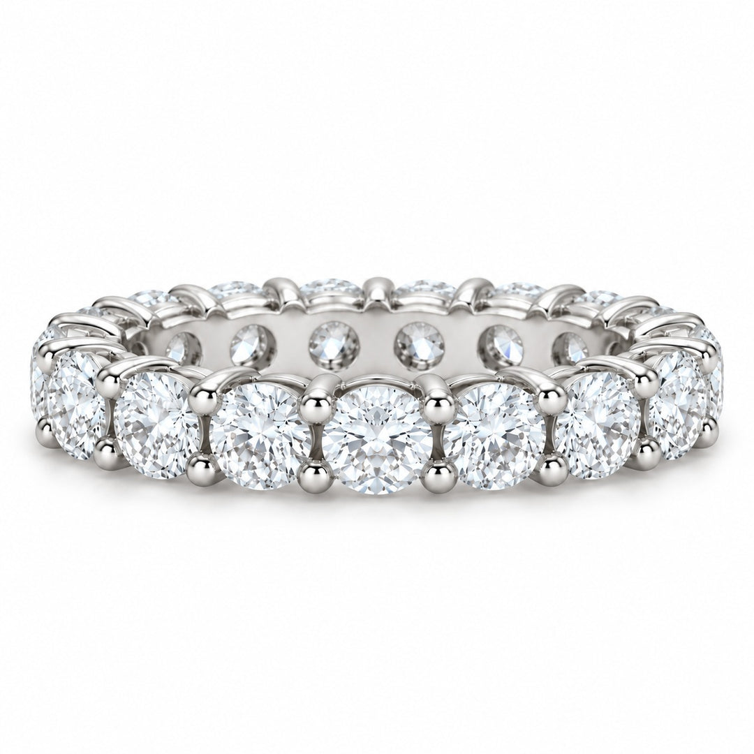 Classic round lab-grown diamond eternity band, 3.5mm, 14K white gold, front view