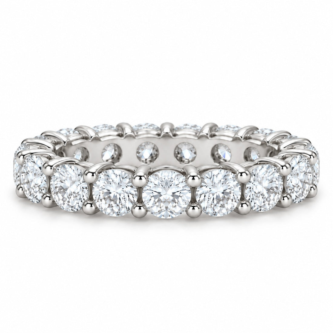 Classic round lab-grown diamond eternity band, 3.5mm, 14K white gold, front view