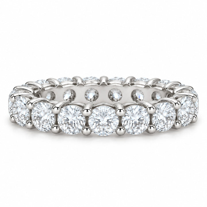 Classic round lab-grown diamond eternity band, 3.5mm, 14K white gold, front view