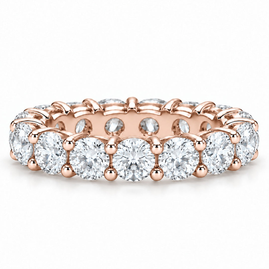 Classic round lab-grown diamond eternity band, 4.5mm, 14K rose gold, front view