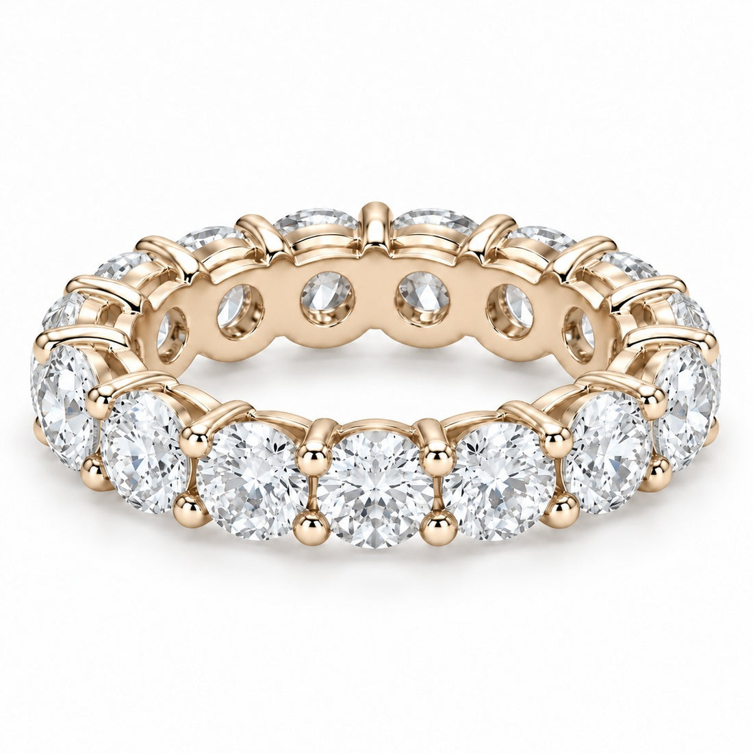 Classic round lab-grown diamond eternity band, 4.5mm, 14K yellow gold, angled view