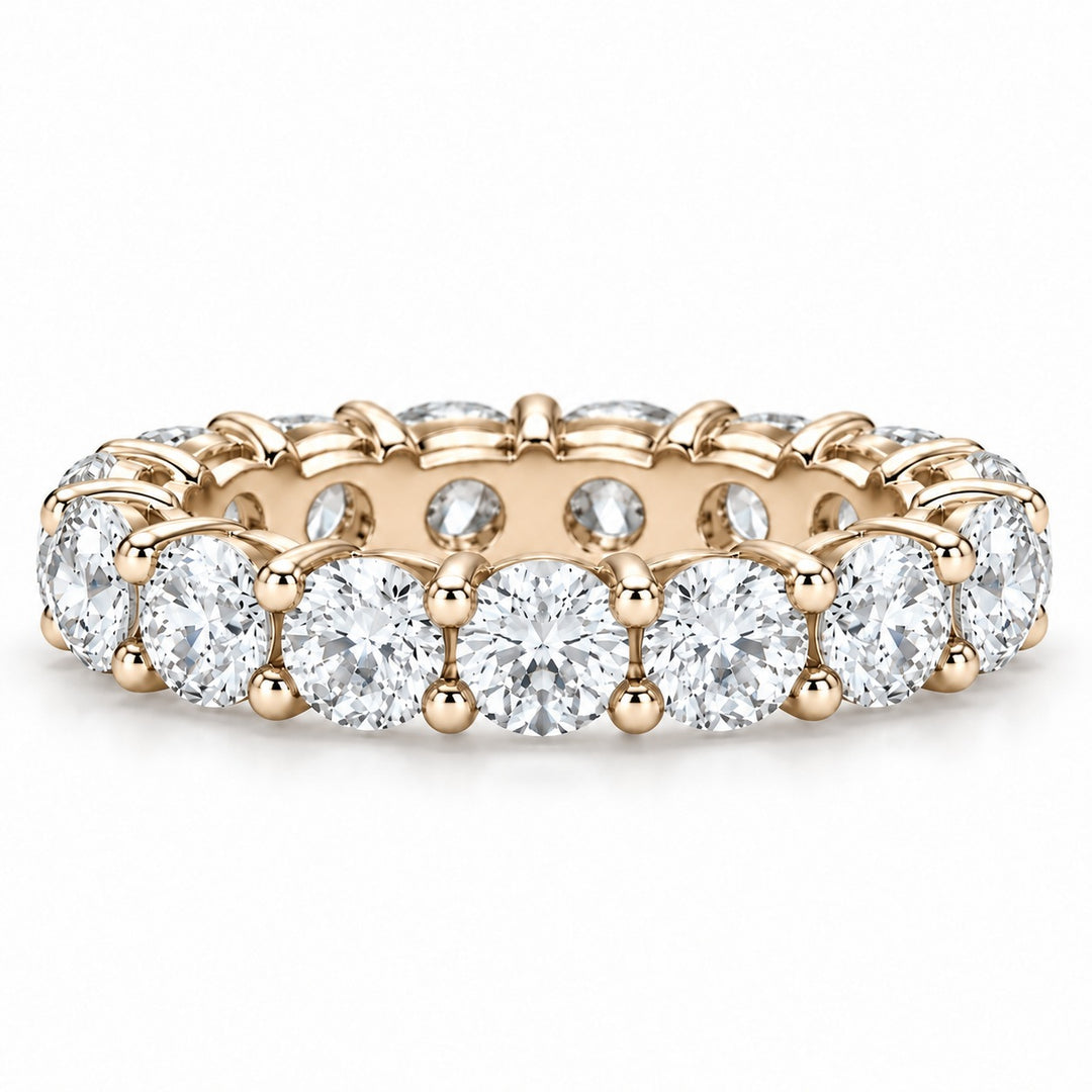 Classic round lab-grown diamond eternity band, 4.5mm, 14K yellow gold, front view