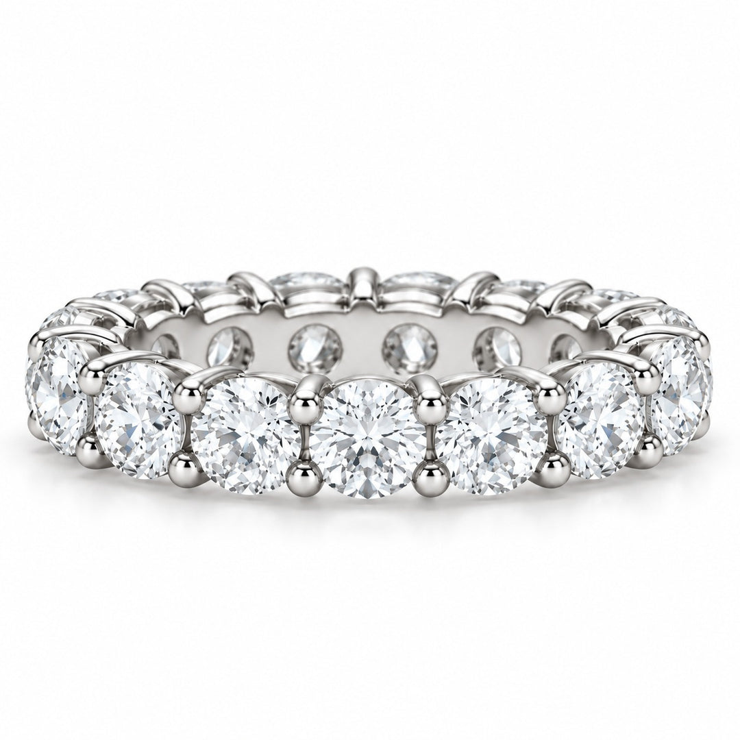 Classic round lab-grown diamond eternity band, 4.5mm, 14K white gold, front view