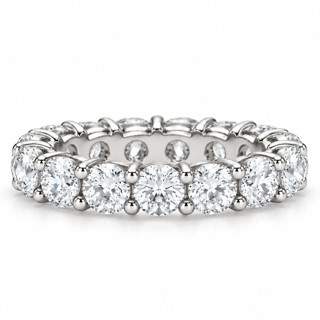 Classic round lab-grown diamond eternity band, 4.5mm, 14K white gold, front view