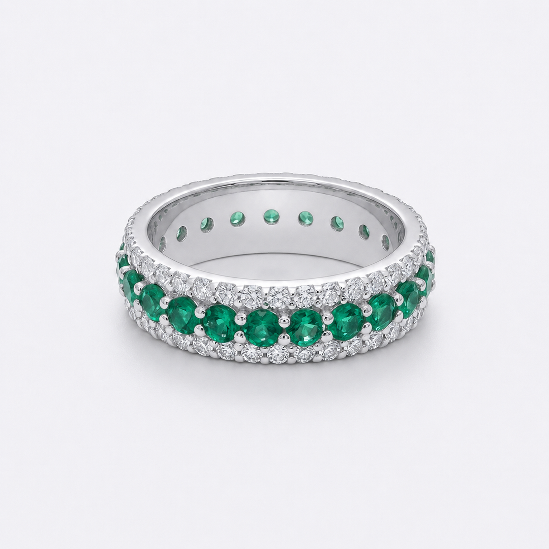 Colombian Emerald & Diamond Eternity Band (4mm, 2.50ctw)